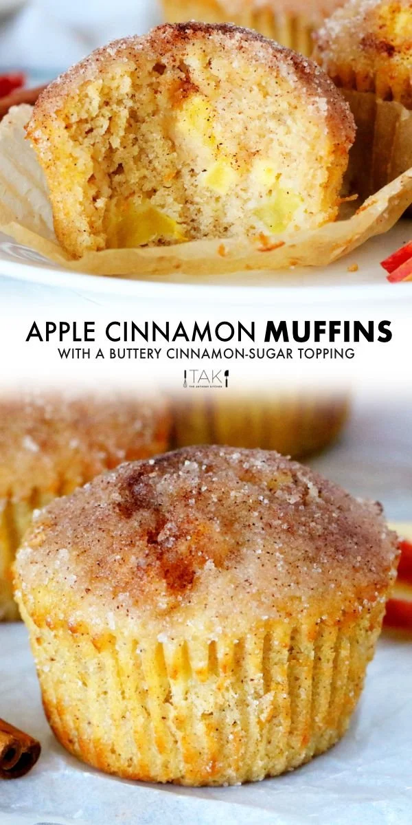 Freshly baked Apple Cinnamon Muffins on a wooden table