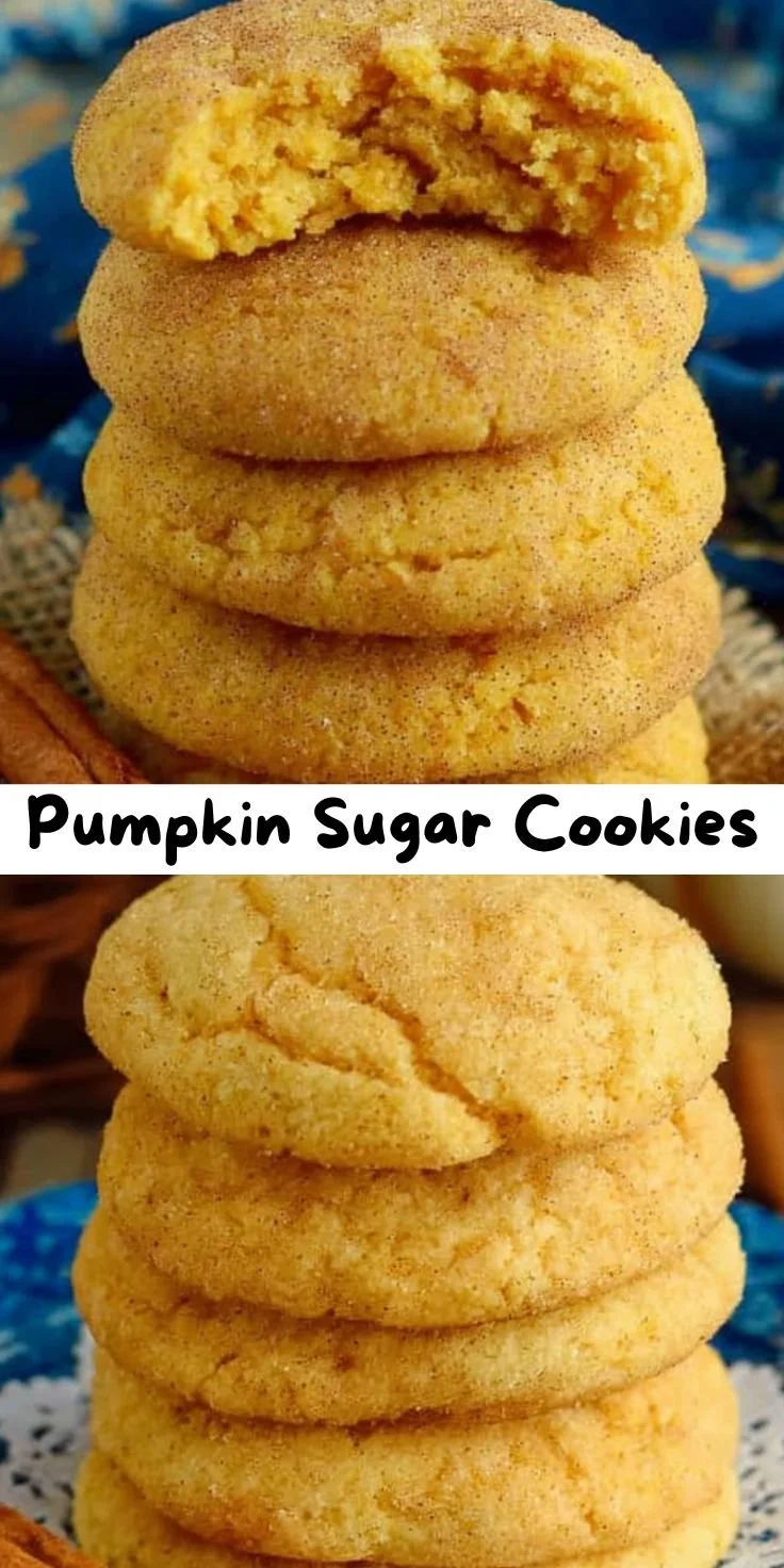 Chewy pumpkin cookies with fall spices and flavors, placed on a rustic table.