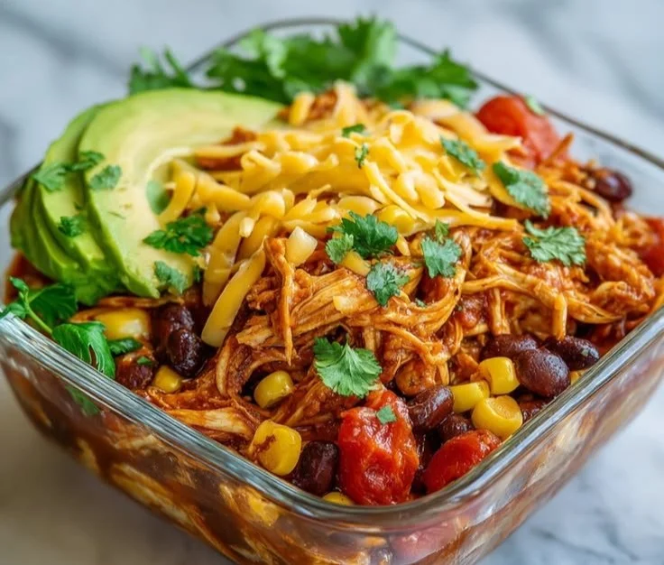 High-protein Chicken Enchilada Bowls ready for meal prep