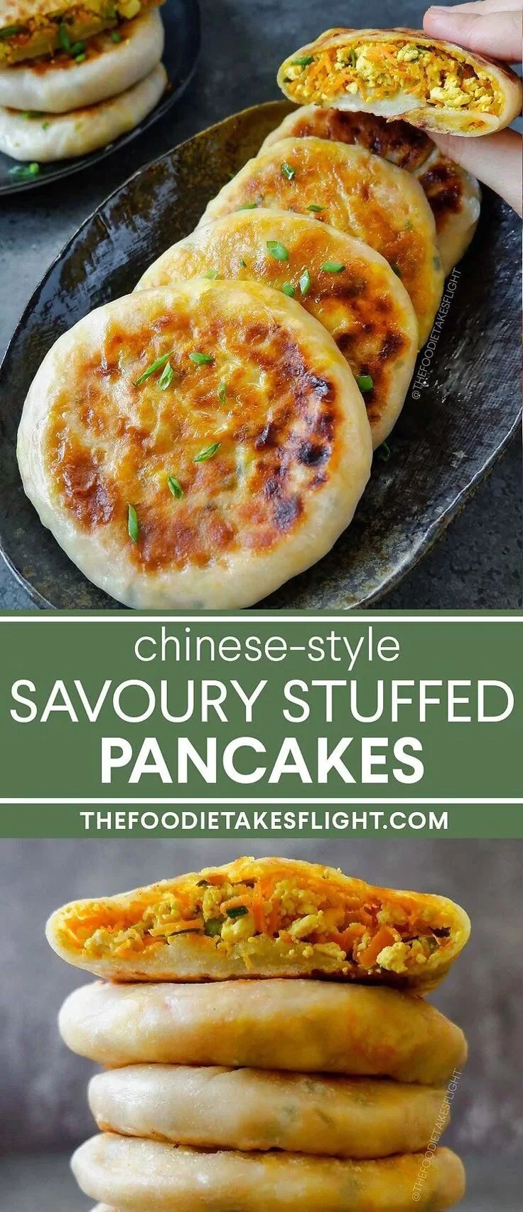 Vegan Chinese-style stuffed pancakes filled with savory ingredients