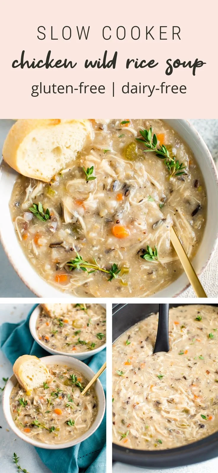 Crockpot Chicken Wild Rice Soup in a bowl garnished with parsley.