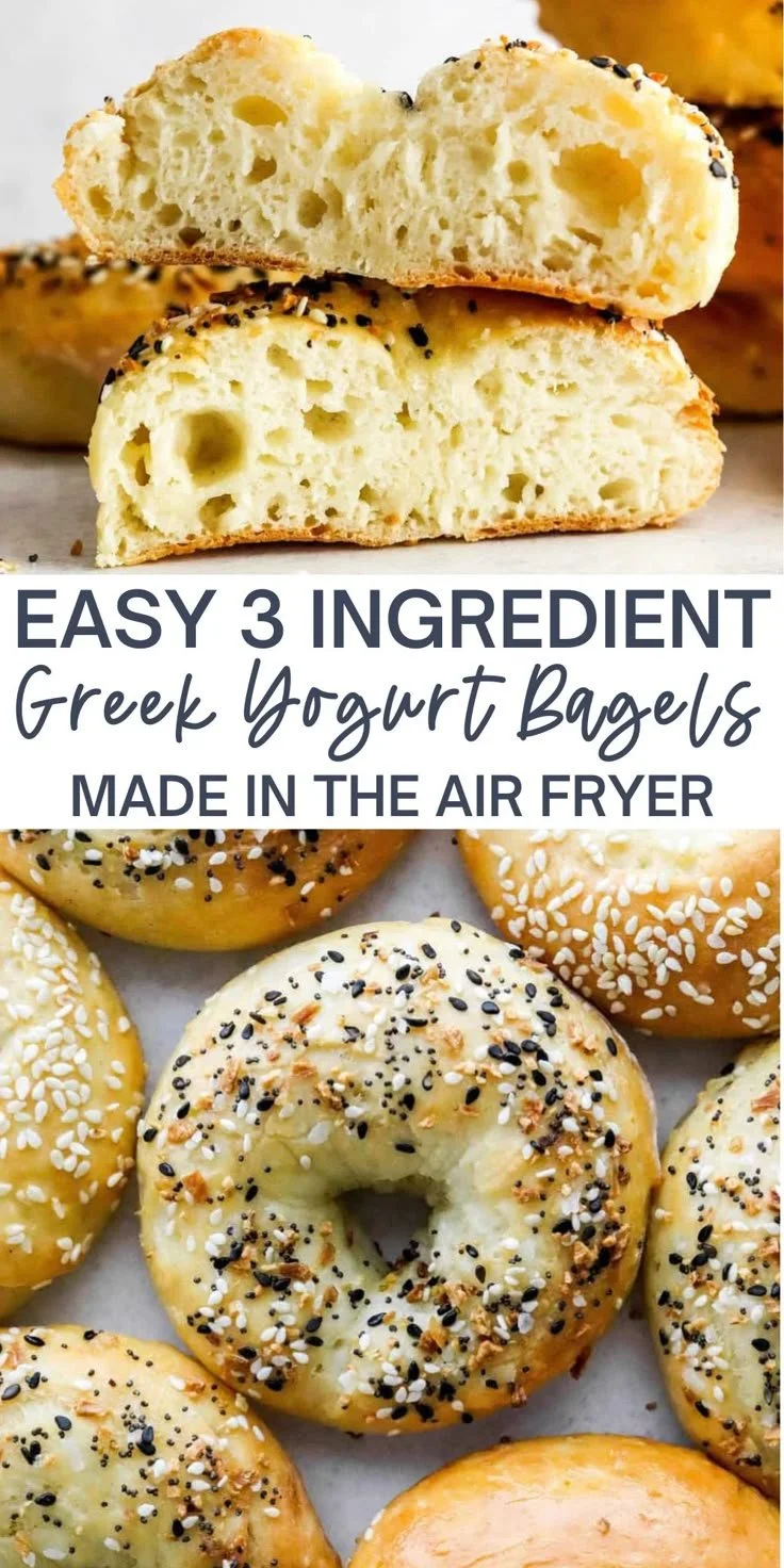Easy Greek yogurt bagels made with 3 ingredients in an air fryer