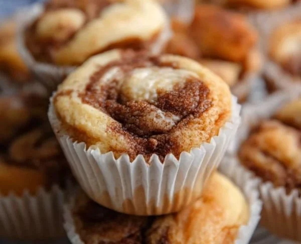 Baked easy cinnamon protein muffins with a golden-brown top and cinnamon sprinkle