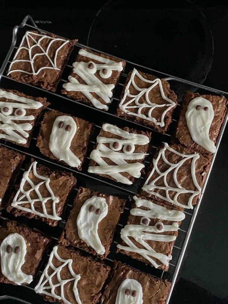 Delicious Halloween brownies decorated for spooky celebrations