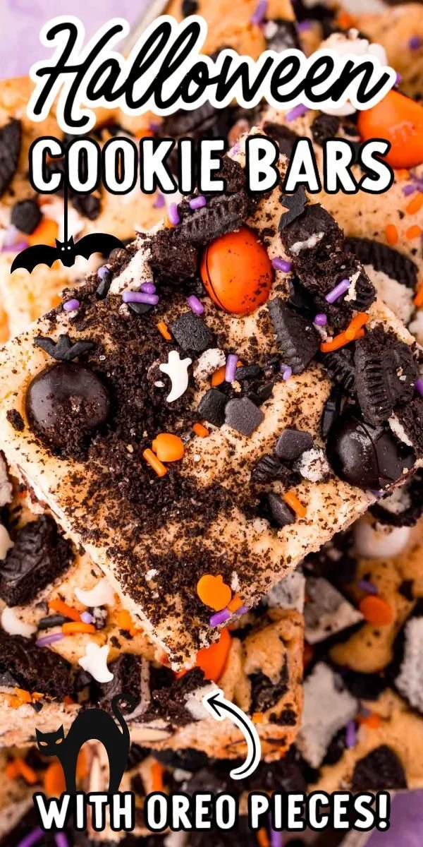 Halloween cookies and cream cookie bars decorated for festive celebrations