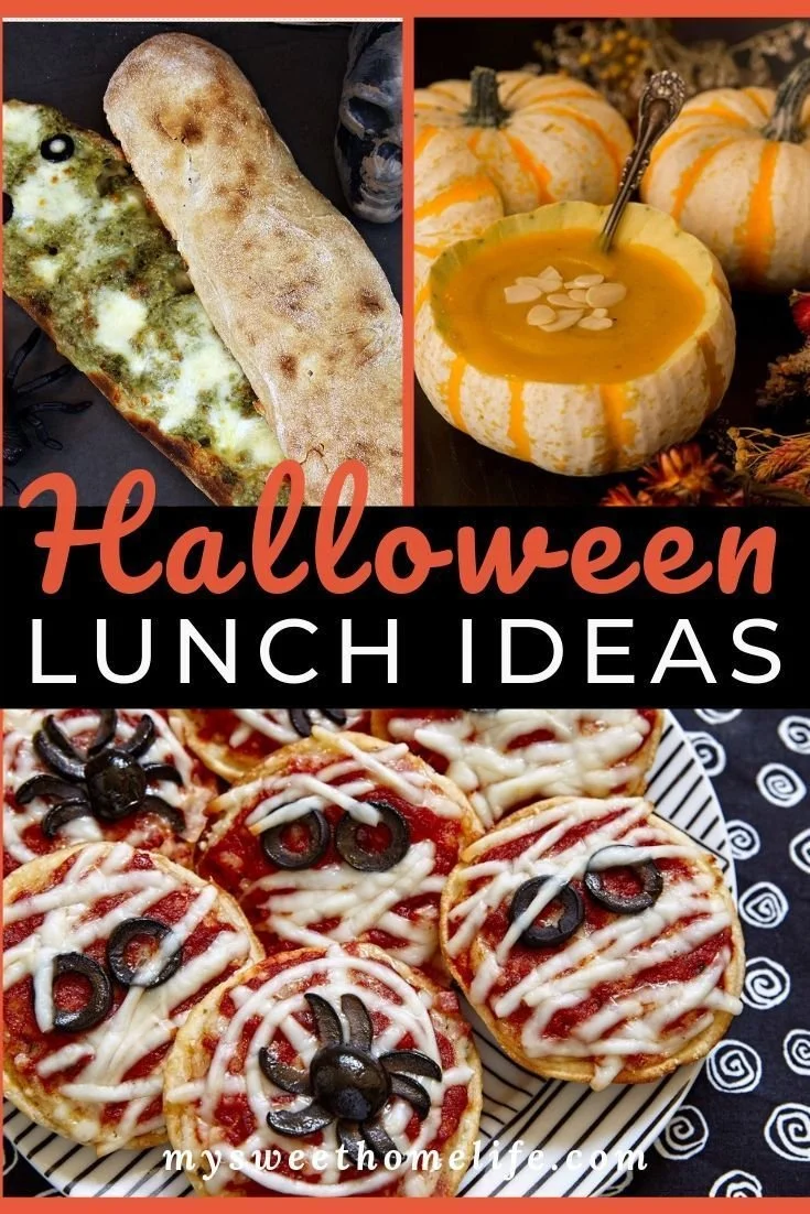 Assorted Halloween lunch ideas featuring creepy and cute recipes