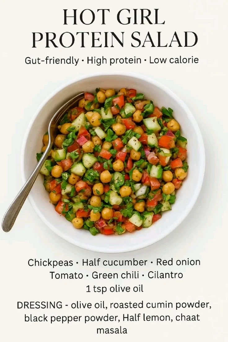 Delicious Hot Girl Protein Salad featuring fresh veggies and lean protein.