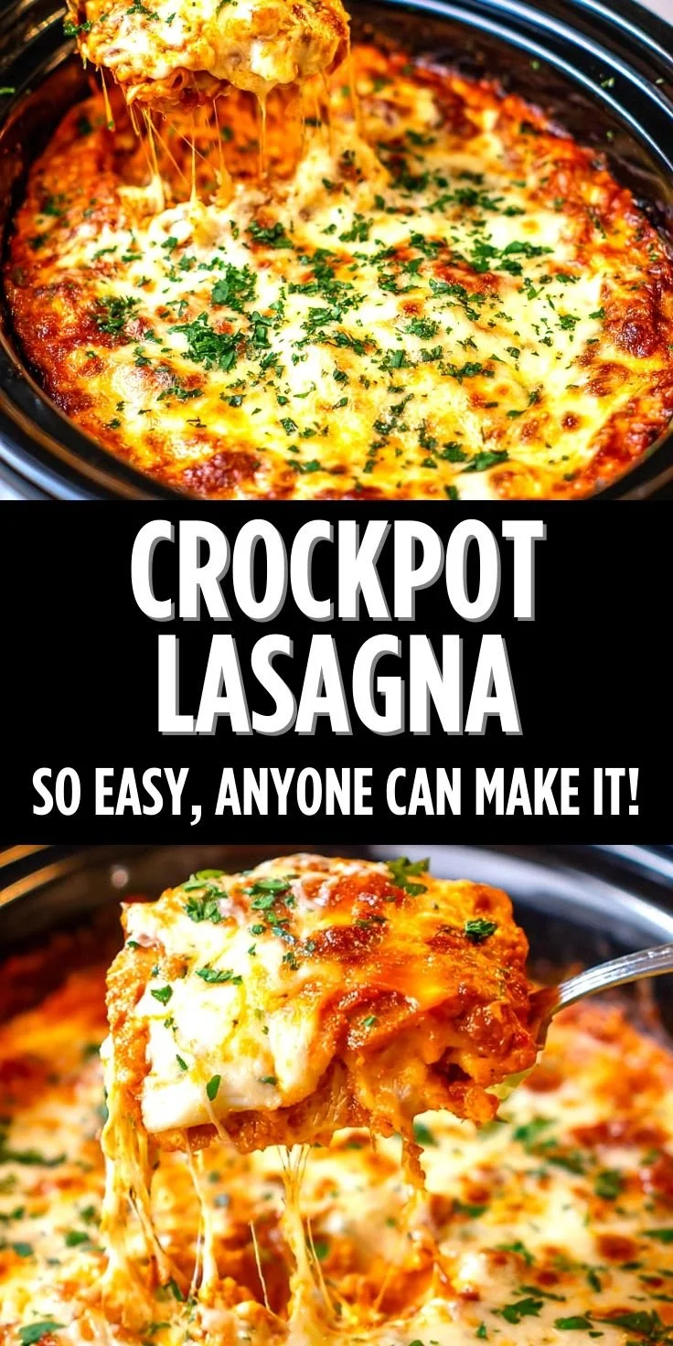 Delicious Crockpot Lasagna layered with cheese and sauce in a slow cooker