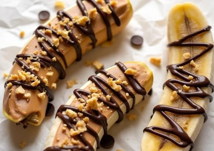 Low calorie frozen banana Snickers dessert with a healthy twist