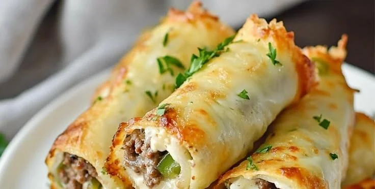 Delicious Keto Philly Cheesesteak Roll Ups on a plate, gluten-free and low carb