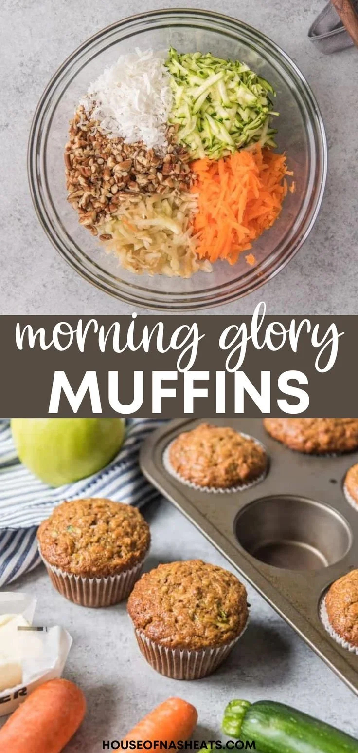 Delicious homemade Morning Glory Muffins filled with nuts and fruit