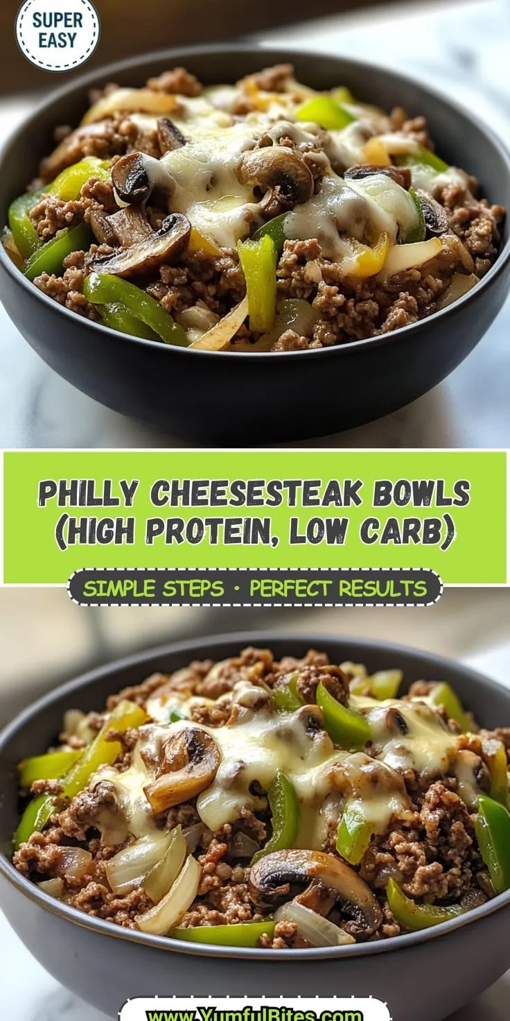 Philly Cheesesteak Bowl with peppers, onions, and steak in a low-carb dish