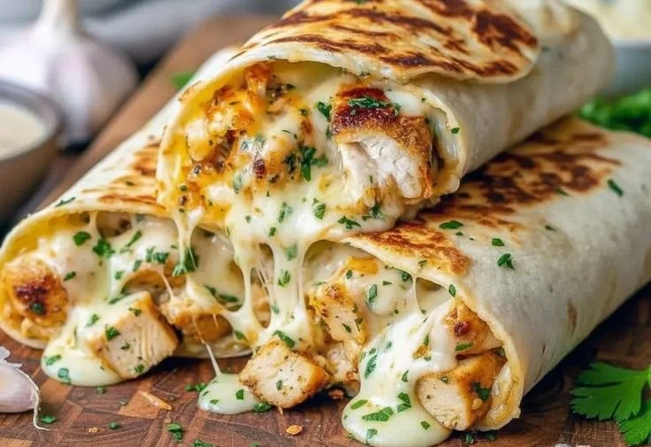 Easy low carb cheesy garlic chicken wraps for healthy meal prep