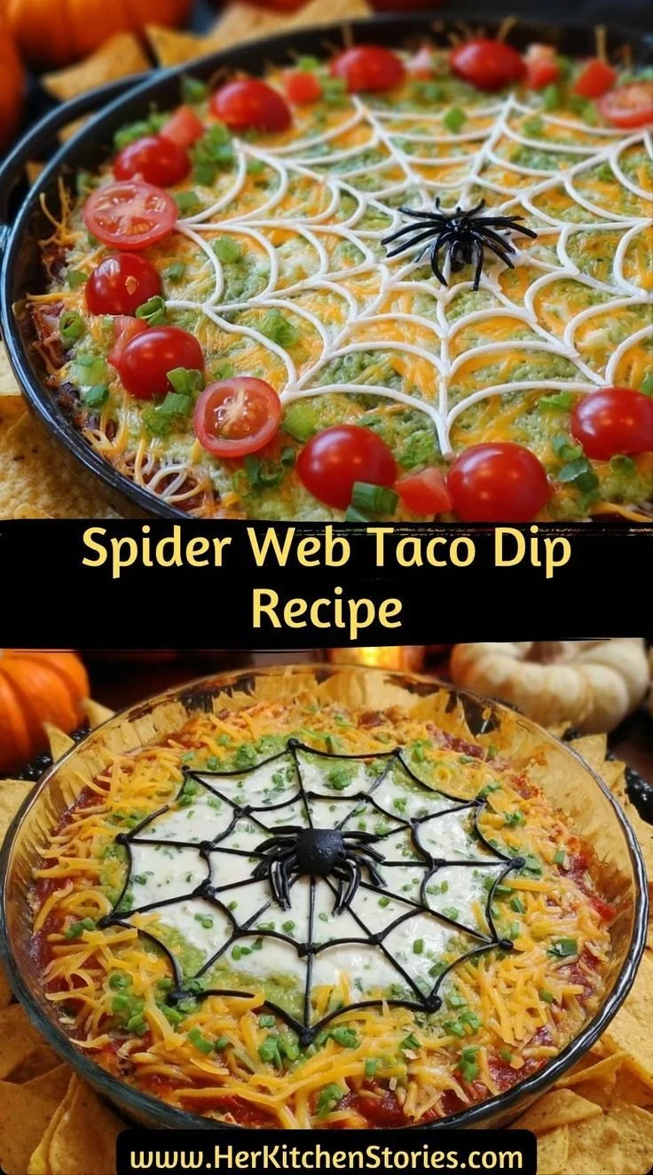 Spooky Spider Web Taco Dip Halloween appetizer for parties