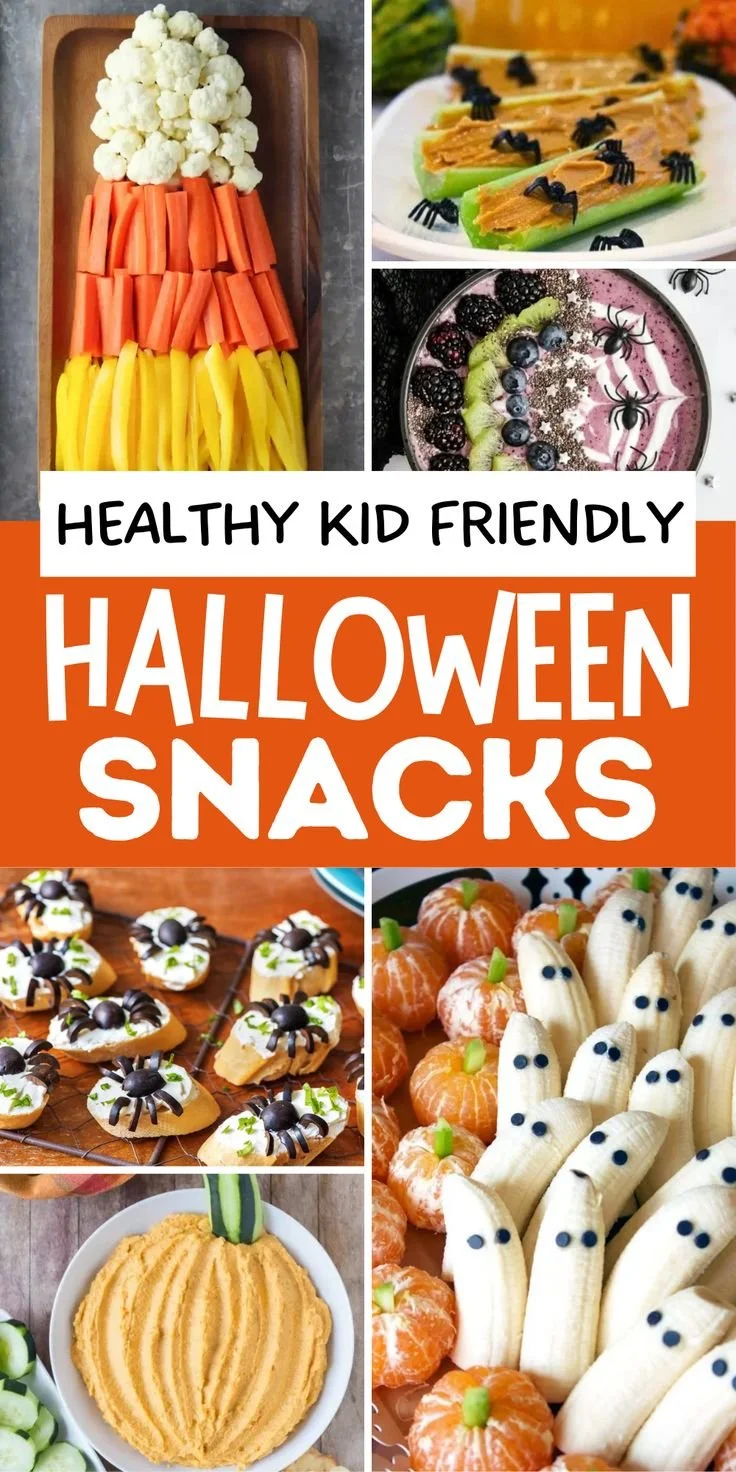 Guilt-free Halloween party food including sweet and savory snacks and treats