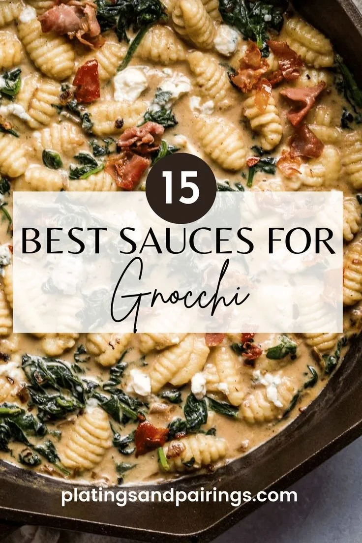 Delicious sauces for gnocchi served on a wooden table
